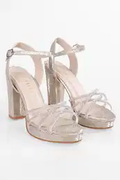 Women's Livac Gold Honeycomb Ribbed Platform Heeled Shoes