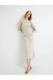Midi Skirt Lace Waist Zipper Pocket