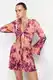 Trendyol Multi-Colored Floral Printed Pleated Long Sleeve Flexible Knitted Blouse Shorts Top and Bottom Set