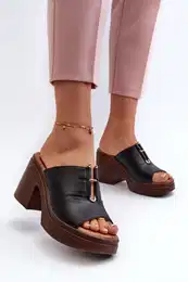 Women's Platform Slide Sandals with Chunky Heel Black Dafira