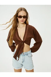 Crop Kimono Tie Front Slim Fit Long Sleeve