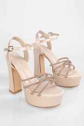 Women's Mersea Skin Satin Stone Platform Heeled Shoes