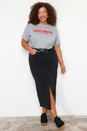 Curve Black Denim Plus Size Skirt