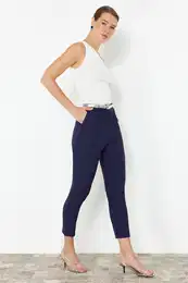 Navy Blue Carrot Woven Trousers