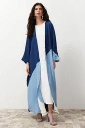 Indigo Color Blocked Long Woven Cap & Abaya