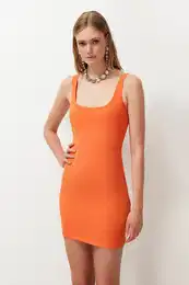 Orange Fitted Woven Short Dress
