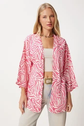 Happiness stanbul Women's Pink Patterned Viscose Kimono