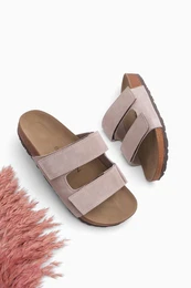 Women's Double-Strapped Velcro Eva Sole Daily Slippers Mester Beige Suede