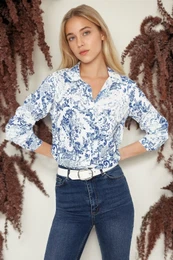 Ecru Flower Patterned Regular Fit Woven Shirt