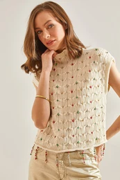 Women's Hair Braided Stone Embroidered Knitwear Blouse