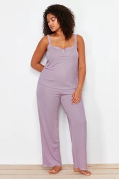 Curve Lilac Corded Strap Knitted Pajama Set