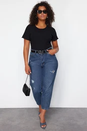 Curve Black Camisole 100% Cotton Ribbed Knit Plus Size Blouse