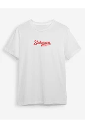 White Text Printed Regular Cut T-shirt