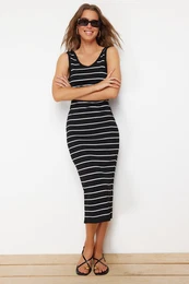 Black Maxi Knitwear Striped Yarn / Special Yarn Dress
