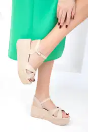 Women's Beige Wedge Heels 18871