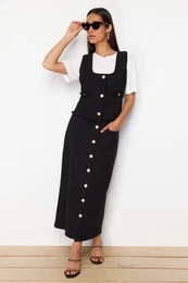 Black Tweed Vest Skirt Woven Bottom Top Set