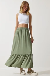 Happiness stanbul Women's Green Flounce Summer Midi Skirt