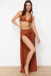 Brown Woven Slit Beach Trousers
