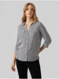 Women's White and Blue Striped Blouse Bumpy - Women's