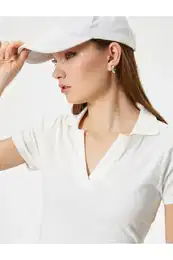 Crop Polo Neck T-Shirt Short Sleeve Slim Fit Camisole Viscose
