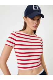 Short Sleeve Crop Combed Cotton T-Shirt Crew Neck Slim Fit