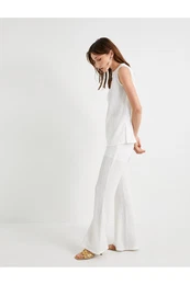 Flared Trousers Textured High Waist