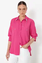 Fuchsia Stone Detailed Regular Fit Shirt