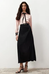 Black Satin Woven Skirt