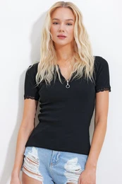 Trend Alaat Stili Women's Black Lace Detailed Camisole Blouse