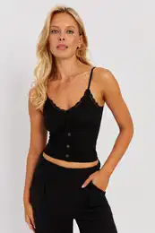 Women's Black Strappy Lace Blouse