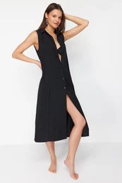 Black Midi Woven Beach Dress