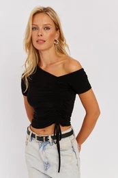 Women's Black Asymmetric Collar Lift Blouse GO162
