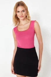 Fuchsia Chain Detailed Knitwear Blouse
