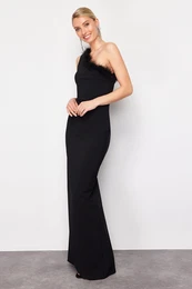 Black Body-fitting Otrique Woven Long Evening Dress