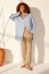 Blue 100% Linen Oversize Shirt