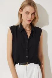 Happiness stanbul Women's Black Sleeveless Viscose Shirt