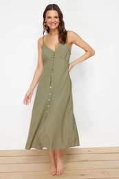 Green Midi Woven Beach Dress