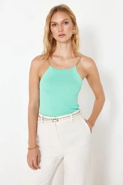 Mint Strappy Basic Top Knitwear Blouse
