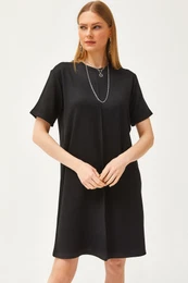Women's Black Stitched Front Soft Textured Mini Dress