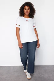 Curve 100% Cotton T-Shirt with White Cut Out Detail and Colorful Heart Embroidery