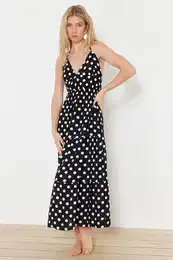 Polka Dot Maxi Woven Ruffled Beach Dress