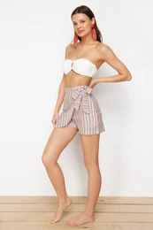 Floral Patterned Mini Woven Beach Shorts Skirt