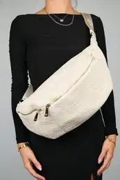 VENTA Beige Knitted Women's Large Waist Bag