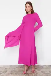 Fuchsia Shawl Detailed Lined Evening Dress