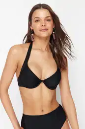 Black Balcony Reverse V Underwire Bikini Top