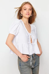 Ecru Front Tie Detailed Regular Fit Woven Shirt