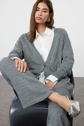 Anthracite Stone Cardigan-Pants Knitwear Top-Top Set
