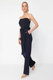 X Zeynep Tosun Navy Blue Knitted Accessory Detailed Trousers