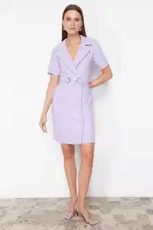 Lilac Belted A-line Mini Woven Jacket Dress