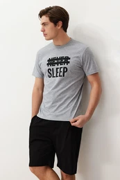 Gray Regular Fit Summer Printed Pajama Set with Shorts